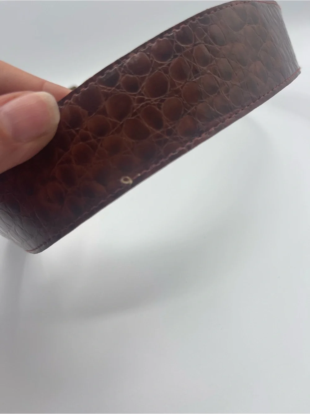 Vintage Century Canada Red Brown Croc Embossed Leather Belt Size 10